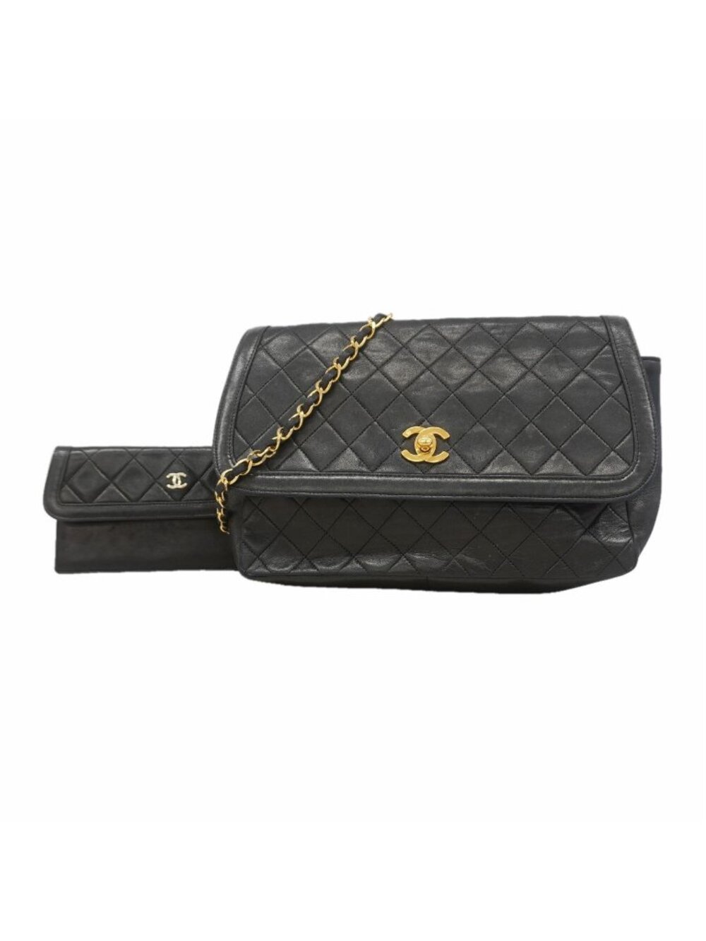 Chanel Shoulder Bag Quilted Lambskin Black Gold
